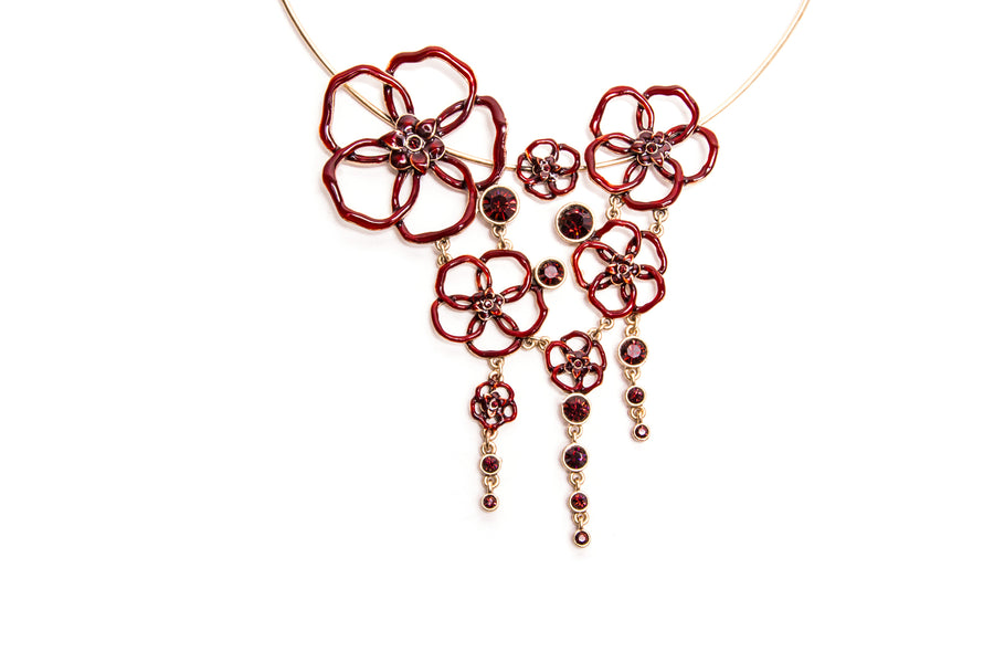 Capri Cascade Flowers Necklace in Red