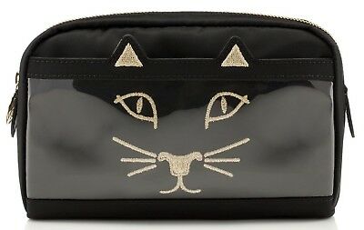 Charlotte Olympia Purrrfect Make Up Bag black Embroidered