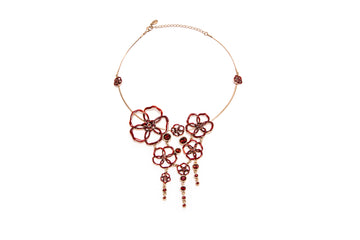 Capri Cascade Flowers Necklace in Red