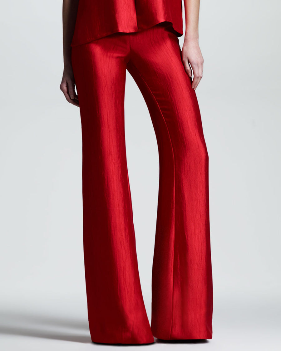 Wes Gordon Red Womens Crushed Satin Flare Pants